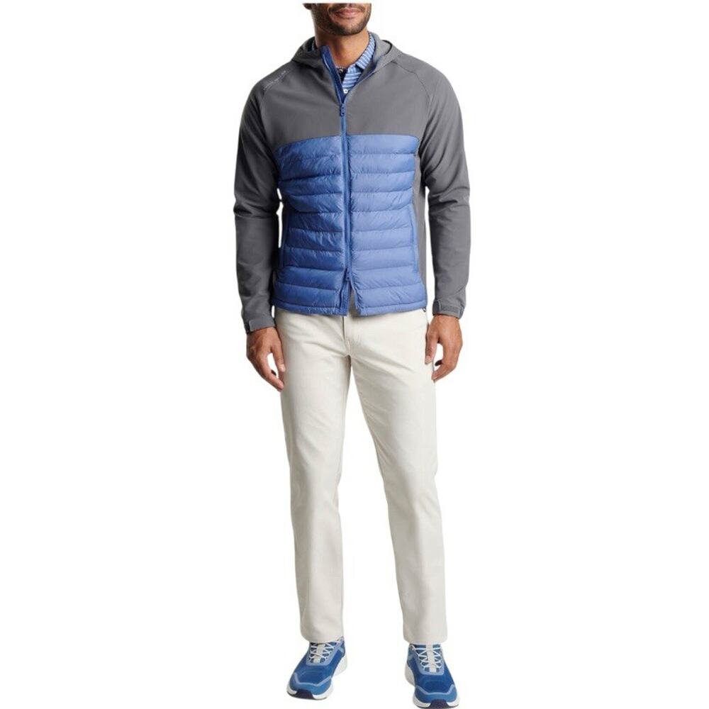 Peter Millar Mens All Course Hybrid Puffer Hoodie Jacket Large Astral Blue Gray